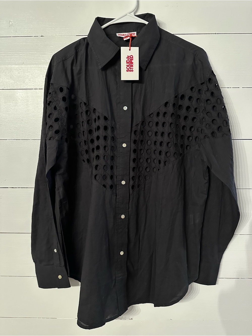 SOLID & STRIPED Black Women's Eyelet-Detail Button Down Shirt